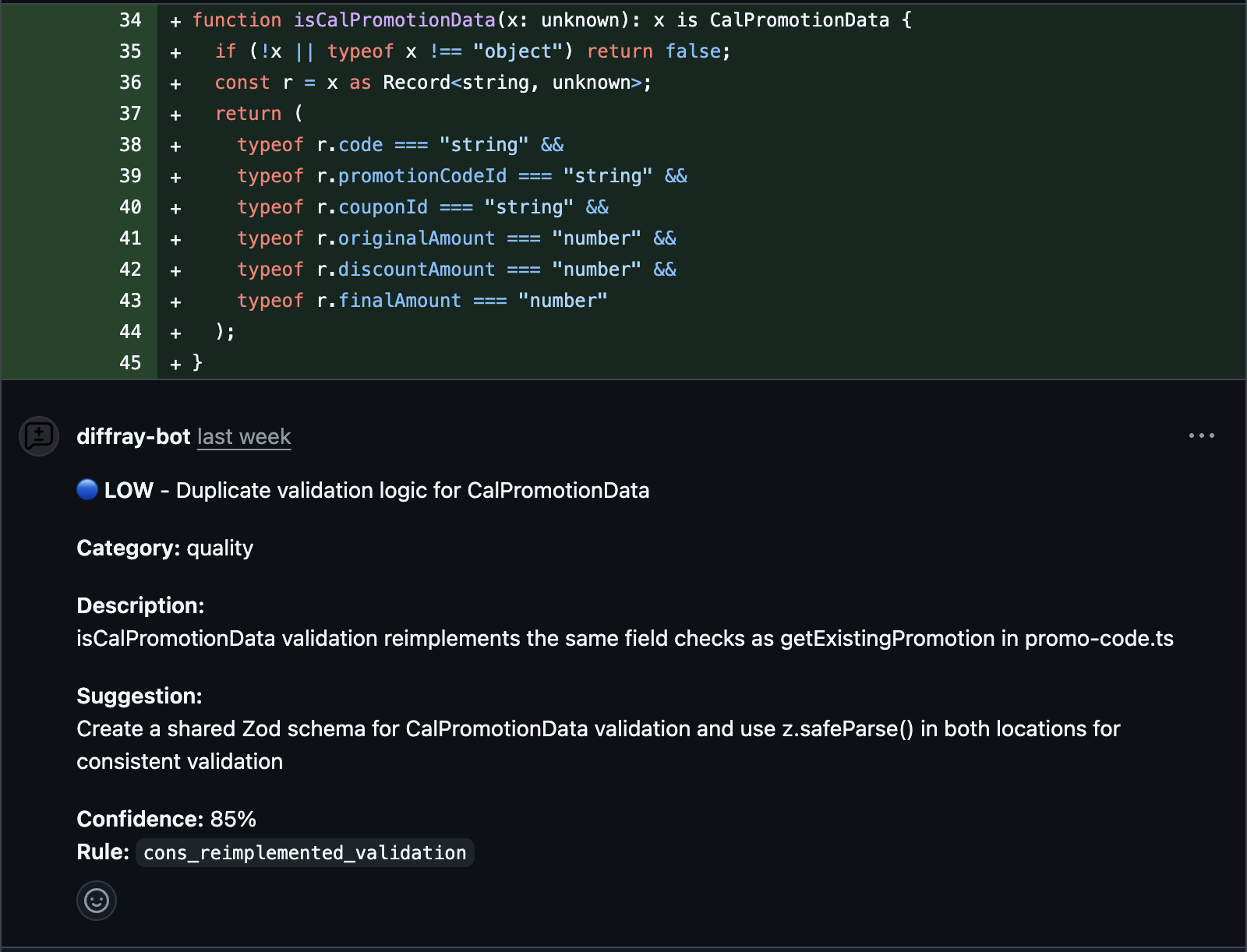 diffray detecting duplicate validation logic